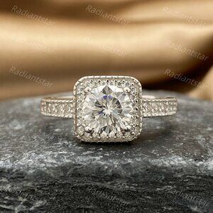 NEW Certified 1 ct. t.w. Moissanite Square Halo Ring